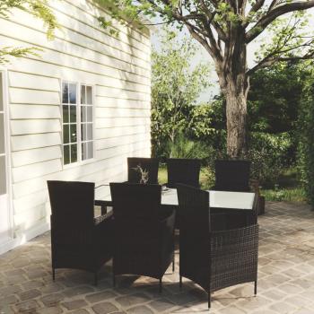 ARDEBO.de - 7-tlg. Garten-Essgruppe mit Auflagen Poly Rattan Schwarz