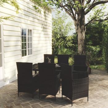 ARDEBO.de - 7-tlg. Garten-Essgruppe mit Auflagen Poly Rattan Schwarz