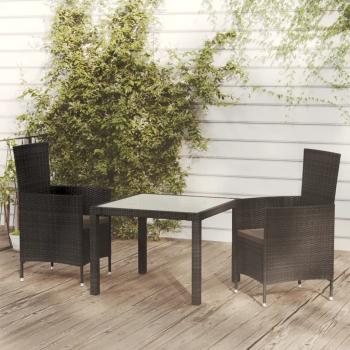 ARDEBO.de - 3-tlg. Garten-Essgruppe mit Auflagen Poly Rattan Schwarz