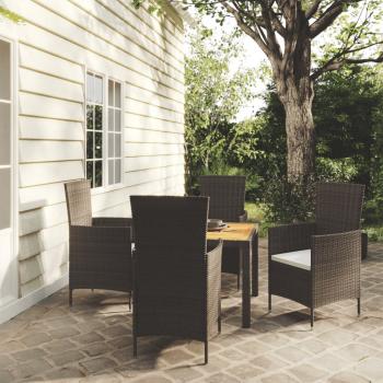 ARDEBO.de - 5-tlg. Garten-Essgruppe mit Kissen Poly Rattan Schwarz