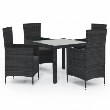 5-tlg. Garten-Essgruppe mit Kissen Poly Rattan Schwarz