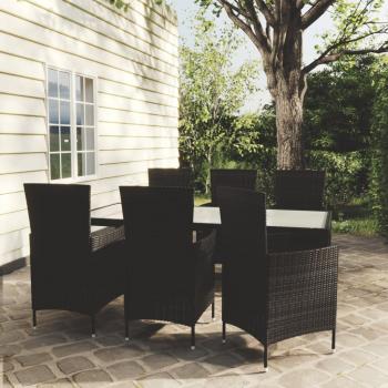 ARDEBO.de - 7-tlg. Garten-Essgruppe mit Auflagen Poly Rattan Schwarz