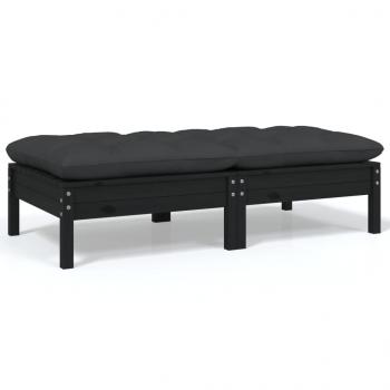 ARDEBO.de - Gartensofa 2-Sitzer mit Kissen in Schwarz Massivholz Kiefer