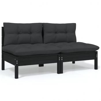 ARDEBO.de - 2-Sitzer-Gartensofa mit Kissen Schwarz Massivholz Kiefer 