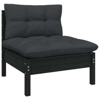 2-Sitzer-Gartensofa mit Kissen Schwarz Massivholz Kiefer 