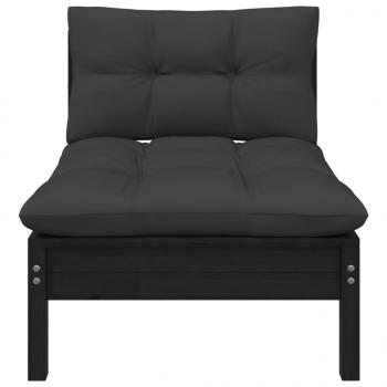 2-Sitzer-Gartensofa mit Kissen Schwarz Massivholz Kiefer 