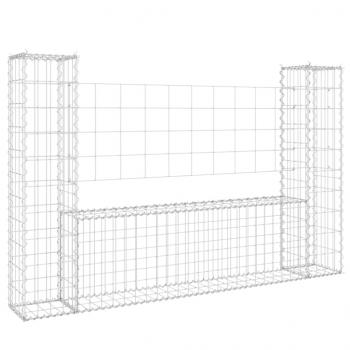 Gabionenkorb U-Form mit 2 Säulen Eisen 140x20x100 cm