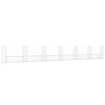 Gabionenkorb U-Form mit 7 Säulen Eisen 740x20x100 cm