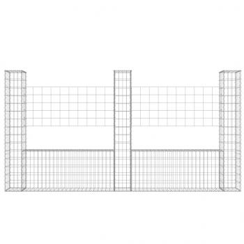 Gabionenkorb U-Form mit 3 Säulen Eisen 260x20x150 cm