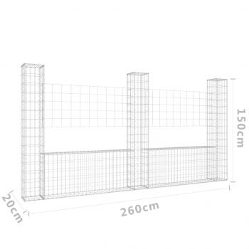 Gabionenkorb U-Form mit 3 Säulen Eisen 260x20x150 cm