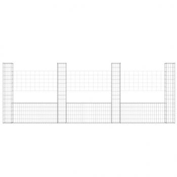 Gabionenkorb U-Form mit 4 Säulen Eisen 380x20x150 cm