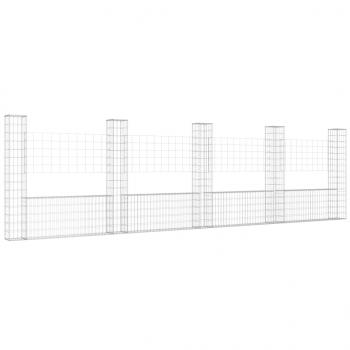 Gabionenkorb U-Form mit 5 Säulen Eisen 500x20x150 cm