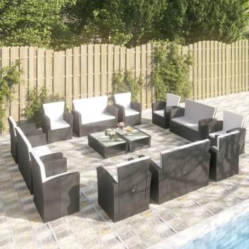 ARDEBO.de - 16-tlg. Garten-Lounge-Set mit Kissen Poly-Rattan Schwarz