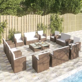 ARDEBO.de - 16-tlg. Garten-Lounge-Set mit Kissen Poly-Rattan Braun