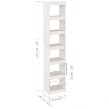 Bücherregal/Raumteiler Weiß 40x30x199 cm Massivholz Kiefer