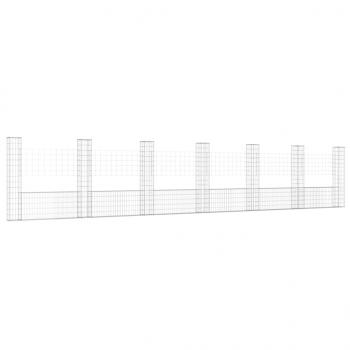 Gabionenkorb U-Form mit 7 Säulen Eisen 740x20x150 cm