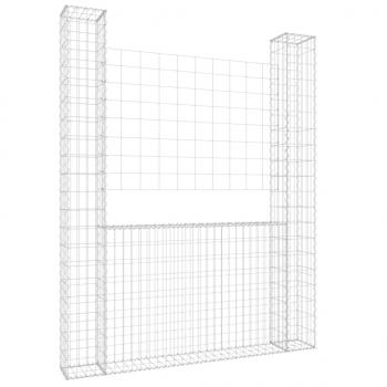 Gabionenkorb U-Form mit 2 Säulen Eisen 140x20x200 cm