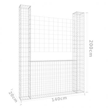 Gabionenkorb U-Form mit 2 Säulen Eisen 140x20x200 cm