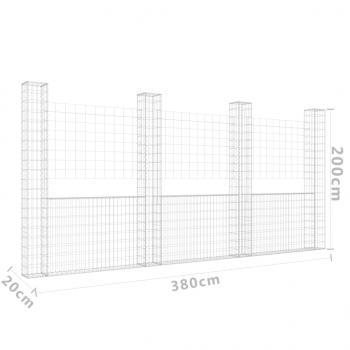 Gabionenkorb U-Form mit 4 Säulen Eisen 380x20x200 cm