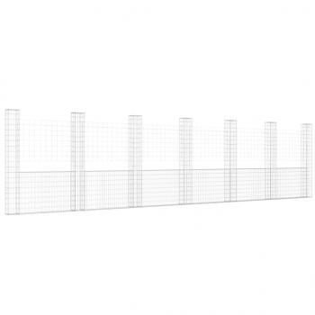 Gabionenkorb U-Form mit 7 Säulen Eisen 740x20x200 cm