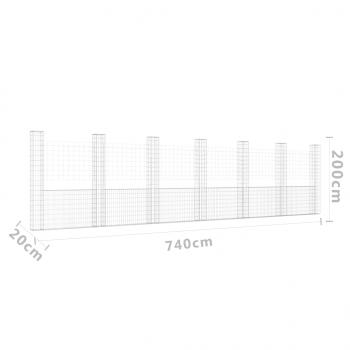 Gabionenkorb U-Form mit 7 Säulen Eisen 740x20x200 cm