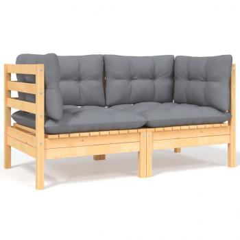 ARDEBO.de - 2-Sitzer-Gartensofa mit Grauen Kissen Massivholz Kiefer