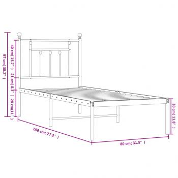 Bettgestell mit Kopfteil Metall Weiß 75x190 cm