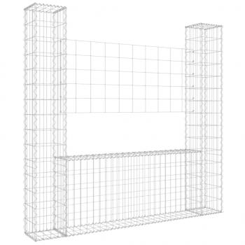 Gabionenkorb U-Form mit 2 Säulen Eisen 140x20x150 cm