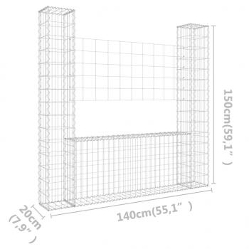 Gabionenkorb U-Form mit 2 Säulen Eisen 140x20x150 cm