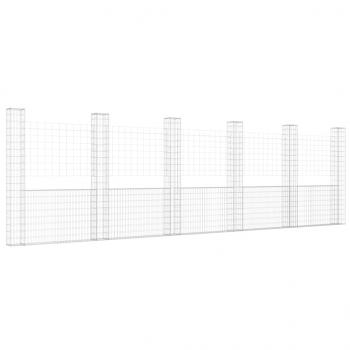 Gabionenkorb U-Form mit 6 Säulen Eisen 620x20x200 cm