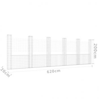 Gabionenkorb U-Form mit 6 Säulen Eisen 620x20x200 cm