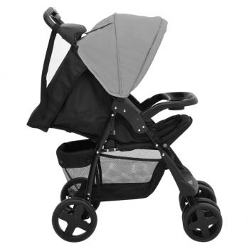 2-in-1 Kinderwagen Hellgrau und Schwarz Stahl