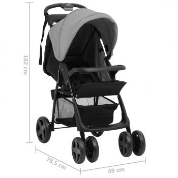 3-in-1 Kinderwagen Hellgrau und Schwarz Stahl