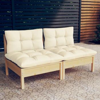 ARDEBO.de - 2-Sitzer-Gartensofa mit Creme Kissen Massivholz Kiefer