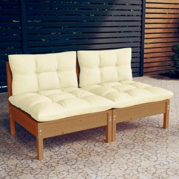 ARDEBO.de - 2-Sitzer-Gartensofa mit Creme Kissen Massivholz Kiefer