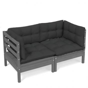 2-Sitzer-Gartensofa mit Anthrazit Kissen Massivholz Kiefer