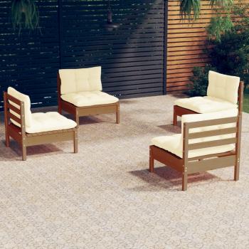 ARDEBO.de - 4-tlg. Garten-Lounge-Set mit Creme Kissen Kiefernholz