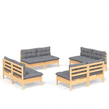 8-tlg. Garten-Lounge-Set mit Grauen Kissen Kiefernholz