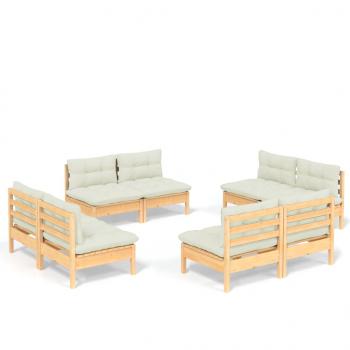 8-tlg. Garten-Lounge-Set mit Creme Kissen Kiefernholz