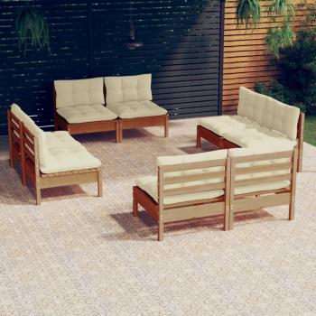 ARDEBO.de - 8-tlg. Garten-Lounge-Set mit Creme Kissen Kiefernholz