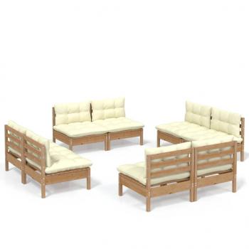 8-tlg. Garten-Lounge-Set mit Creme Kissen Kiefernholz