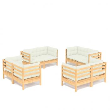 8-tlg. Garten-Lounge-Set mit Creme Kissen Kiefernholz