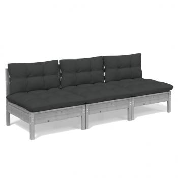 3-Sitzer-Gartensofa mit Anthrazit Kissen Massivholz Kiefer