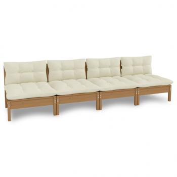 4-Sitzer-Gartensofa mit Creme Kissen Massivholz Kiefer