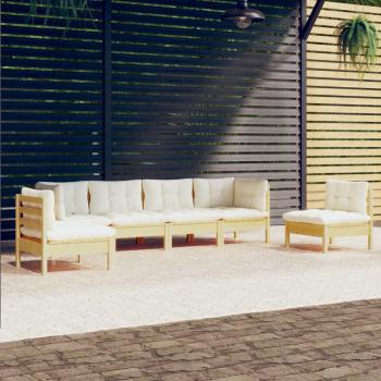 ARDEBO.de - 6-tlg. Garten-Lounge-Set mit Creme Kissen Massivholz Kiefer