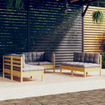 ARDEBO.de - 6-tlg. Garten-Lounge-Set mit Grauen Kissen Kiefer Massivholz