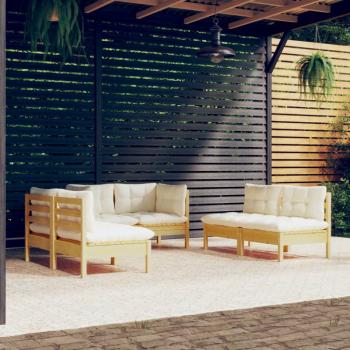 ARDEBO.de - 6-tlg. Garten-Lounge-Set mit Creme Kissen Massivholz Kiefer