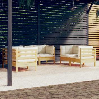 ARDEBO.de - 6-tlg. Garten-Lounge-Set mit Creme Kissen Massivholz Kiefer