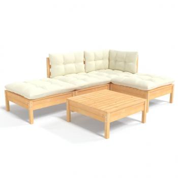 5-tlg. Garten-Lounge-Set mit Creme Kissen Kiefernholz