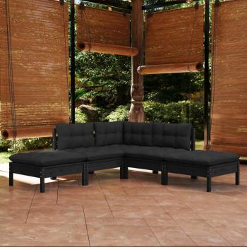 ARDEBO.de - 5-tlg. Garten-Lounge-Set mit Kissen Schwarz Kiefernholz